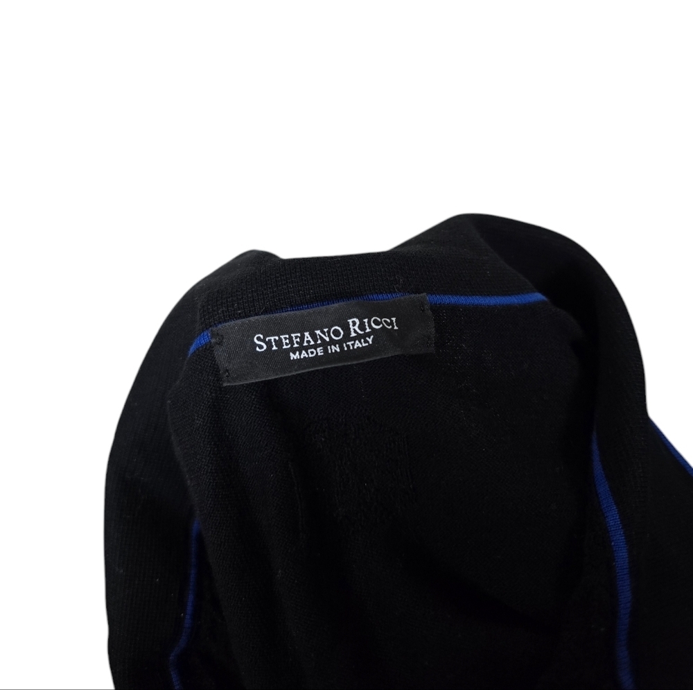 Stefano Ricci Black Blue Trim Knit Polo V Neck Mens Shirt 56 XXL Italy - Picture 5 of 7